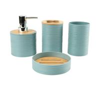 SZLIFE Set di 4 Accessori per Il Bagno: Portasapone, Dispenser di Sapone, Bicchiere per Collutorio da Appoggio, Blu