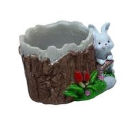 SZLIFE Vaso per Fiori, Contenitore per Piante, Cartone Animato, Divertente, Coniglio, Albero, Foro per Fiori, Mini Piante da Interno, Decorazione per la, Bianco