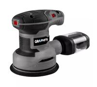 GRAPHITE Smerigliatrice orbitale 300 W, telaio 125 mm, velocità di rotazione 7000-13000 min. Ampiezza oscillazione 1 mm, 9 pezzi carta vetrata 125 mm, massa 1,21 kg