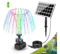 SZMP Fontana Solare da Giardino Esterno 3.5W Pompa Solare per Fontana 2025 Upgraded,16.4ft Piedi con Luci LED,2000mAh Batteria,8 Effetti Ugelli per Laghetto,Acquario,Stagno o Decorazione del Giardino