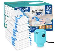 SZO Sacchetti sottovuoto per piumoni con pompa elettrica 16 pezzi (4 Jumbo, 4 Grandi, 4 Medi, 4 Piccoli) Viaggio Sgonfiaggio rapido Salvaspazio per piumoni vestiti cuscini biancheria da letto