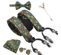 SzonMcnl Bretelle da uomo con papillon, set di bretelle a forma di Y con 6 clip extra resistenti, regalo di Natale e fazzoletto da taschino, omino di pan di zenzero., Stand