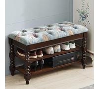SZPLLZY Solid Wood Entryway Shoe Bench,Velvet Upholstered Storage Bench Seat & Hand Embroidery,Rustic Decorative Furniture Hallway Shoe Rack Bench(C,80x35x48cm)
