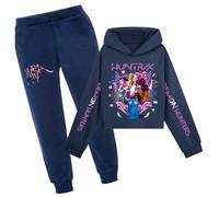 SZRXKJ Demon Hunters Anime - Felpa con cappuccio e pantaloni da jogging unisex per bambini, Blu navy1, 130
