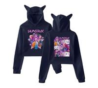 SZRXKJ Felpa con cappuccio unisex con orecchie di gatto, design grafico HUNTRAX K Pop Demon Hunter, blu navy, XXS
