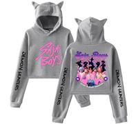 SZRXKJ Saja Boys Fan Edition - Cappuccio unisex con orecchie da gatto, design grafico K Pop Demon Hunters Crop, grigio., S