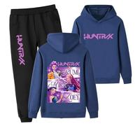 SZRXKJ Set di 2 felpe e pantaloni unisex per bambini, Demon Hunters HUNTRIX, in poliestere, per il tempo libero e l'allenamento, blu navy, 160