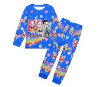 SZRXKJ Set di pantaloni per bambini K Pop Demon Hunters a maniche lunghe, 2 pezzi, con motivo anime arcobaleno e cuori, Blu, 130