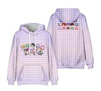 SZRXKJ Unisex Lilla Gingham Fantasia Anime K-Pop Demon Hunters Borsa a marsupio Kawaii Chibi Design Felpa con cappuccio, Lilla, S