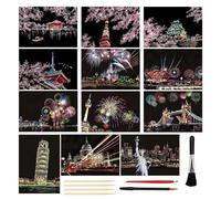 SZSMW 12 Scratch Art - Scratch Art Adulti - Pittura A Graffio - per I Graffiti, La Pittura E Il Disegno, è Un Grande Regalo per Compleanni E Vacanze (con 7 Kit di Pittura)