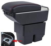 SZSS-CAR Bracciolo in pelle per console centrale dell'auto, compatibile con Ford Fiesta MK7 2009 2010 2011 2012 2013 2014 2015 2016 2017 Armrest Box (nero con 7 porte USB)