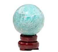 SZSXYBZ Sfera di cristallo naturale di amazzonite con supporto in legno, sfere minerali lucidate per Reiki, chakra, decorazione Fengshui (50-60 mm)