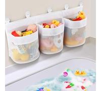 Sztqqing Porta Giocattoli per Vasca da Bagno in Rete con 3 Scomparti - ExtraLarge con 5 Ganci Adesivi, Ideale per Bambini e Doccia, Bianco