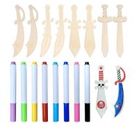 Sztqqing Spada di Legno per Bambini - 8 Pezzi Spade Pirata da Dipingere con 8 Matite Colorate, Kit Creativo per Feste Pirata e Decorazione Artigianato Regalo