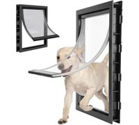 SZTVECFW Serratura Porta per Cani e Gatti con Battente Magnetico Trasparente e Pannello di Chiusura a Scatto, PVC per Porte Interne ed Esterne - Montaggio Facile per Raz, Black, L