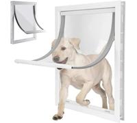 SZTVECFW Serratura Porta per Cani e Gatti con Battente Magnetico Trasparente e Pannello di Chiusura a Scatto, PVC per Porte Interne ed Esterne - Montaggio Facile per Raz, White, L