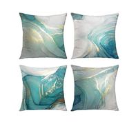 SZTXJ Turquoise and Gold Silver Texture Marble Decorative Cushion Covers Luxury Abstract Fluid Art Ink Soft Velvet Pillow Case Square Cushion Covers f