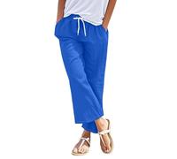 szvbofueck 2025, pantaloni casual da donna, in cotone, a vita alta, in lino, comodi, in tinta unita, elasticizzati, leggeri, traspiranti, per il tempo libero, con coulisse e tasche, S-3Xl, Blu, 3XL