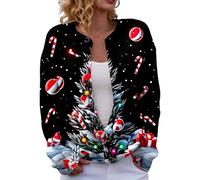 szvbofueck Cappotto invernale da donna, con bottoni, alla moda, estetico, per il tempo libero, comodo, con motivo divertente per Natale, AASchwarz1, S