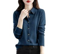 szvbofueck Cardigan da donna, corto, in lana, a maniche lunghe, con risvolto, giacca invernale alla moda, tinta unita, morbida, giacca termica, comoda giacca per il tempo libero, con bottoni, Blu