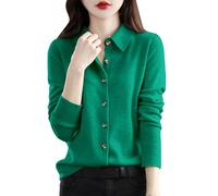 szvbofueck Cardigan da donna, corto, in lana, a maniche lunghe, con risvolto, giacca invernale alla moda, tinta unita, morbida, giacca termica, comoda giacca per il tempo libero, con bottoni, verde