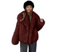 szvbofueck Giacca di peluche da donna Teddy, corta, in pelliccia sintetica, a maniche lunghe, in finta pelliccia, per le mezze stagioni, giacca termica oversize, Vino, XXL