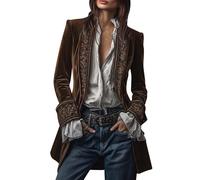 szvbofueck Giacca lunga da donna, in velluto, lunghezza media, per le mezze stagioni, vintage, a maniche lunghe, in pile, sfoderata, alla moda, per il tempo libero, con motivo per taglie grandi