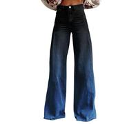 szvbofueck Jeans extra lunghi da donna, pantaloni da palazzo, pantaloni gradient straighthose a vita alta, pantaloni sportivi larghi, taglie forti, jeans da donna con cuciture trapuntate e tasche da