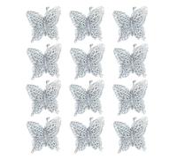 szvbofueck Ornamento a farfalla di Natale con clip Hollow Butterfly Xmas Decoration Artificial Hanging Butterfly Clip Decor for Christmas Tree Wedding Wreath Supply (argento, taglia unica)