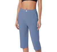 szvbofueck Pantaloni da donna a 3/4, a vita alta, vestibilità stretta, in tinta unita, leggeri, elasticizzati, eleganti, da yoga, per attività all'aria aperta, con tasche, S-5Xl, Blu, 3XL