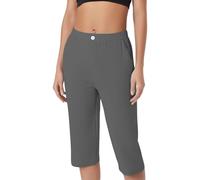 szvbofueck Pantaloni da donna a 3/4, a vita alta, vestibilità stretta, in tinta unita, leggeri, elasticizzati, eleganti, da yoga, per attività all'aria aperta, con tasche, S-5Xl, grigio scuro, 5XL