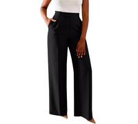 szvbofueck Pantaloni da donna a vita alta, pantaloni da palazzo, con tasche, eleganti, per il tempo libero, a vita media, da donna, taglie forti, vestibilità normale, per lo sport, il lavoro, Nero , L