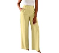 szvbofueck Pantaloni da donna a vita alta, pantaloni da palazzo, con tasche, eleganti, per il tempo libero, a vita media, da donna, taglie forti, vestibilità normale, per lo sport, il lavoro, giallo