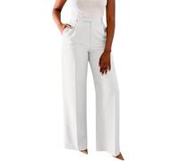 szvbofueck Pantaloni da donna a vita alta, pantaloni da palazzo, con tasche, eleganti, per il tempo libero, a vita media, da donna, taglie forti, vestibilità normale, per lo sport, il lavoro, bianco