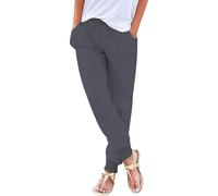 szvbofueck Pantaloni estivi da donna, a vita alta, in cotone, in lino, comodi, in tinta unita, elasticizzati, leggeri, traspiranti, per il tempo libero, con tasche, S-5Xl, grigio scuro, 3XL
