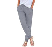 szvbofueck Pantaloni estivi da donna, a vita alta, in cotone, in lino, comodi, in tinta unita, elasticizzati, leggeri, traspiranti, per il tempo libero, con tasche, S-5Xl, grigio., 3XL
