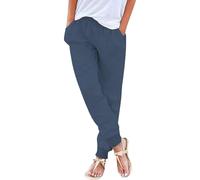 szvbofueck Pantaloni estivi da donna, a vita alta, in cotone, in lino, comodi, in tinta unita, elasticizzati, leggeri, traspiranti, per il tempo libero, con tasche, S-5Xl, Blu marino, 3XL