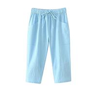 szvbofueck Pantaloni in tessuto da donna a 3/4, a vita alta, larghi, a gamba dritta, in tinta unita, elasticizzati, leggeri, ad asciugatura rapida, per attività all'aperto, con coulisse e tasche, Xl