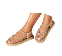 szvbofueck Sandali da donna in paglia, sandali piatti per alluce valgo, leggeri, estivi, morbidi, bohémien, comodi, stile retrò, per il tempo libero, beige., 39 EU