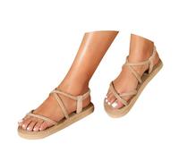 szvbofueck Sandali da donna in paglia, sandali piatti per alluce valgo, leggeri, estivi, morbidi, bohémien, comodi, stile retrò, per il tempo libero, bianco, 37 EU