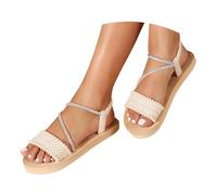 szvbofueck Sandali da donna in paglia, sandali piatti per alluce valgo, leggeri, estivi, morbidi, bohémien, comodi, stile retrò, per il tempo libero, cachi, 39 EU