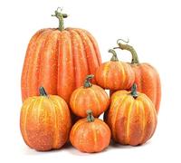 szvbofueck Zucche artificiali, 7 pezzi, zucche bianche, zucche diverse, grandi zucche artificiali, per il giorno del Ringraziamento, Halloween, decorazione stagionale per eventi (giallo, taglia unica)