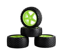Szwaldaper 4 Pezzi Pneumatici in Gomma ABS WheeI 2 Anteriori Posteriori, for HSP, 1:10 Buggy RC 66010-66030 Set di Ruote da Corsa RC(Green)