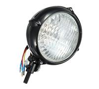 Szwaldaper Faro anteriore for moto Bates Style Vintage nero cromato H4 con lampadina gialla, for Harley, Bobber Chopper Spia luminosa per motocicletta(Schwarz)