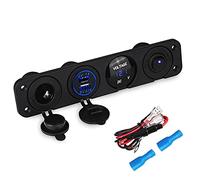 Szwaldaper For pannello interruttori a 4 fori, caricabatterie for auto USB doppio, voltmetro, presa accendisigari, pannelli interruttori for barche, 12 V Pannello interruttori marini(Blue)