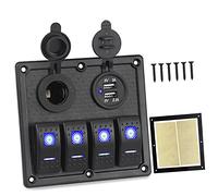 Szwaldaper For pannello interruttori a bilanciere 12V 24V 4 bande 3.1A Caricabatterie USB Accendino Interruttore On-Off Pannello interruttori for barche Auto marina Pannello interruttori marini(Green)
