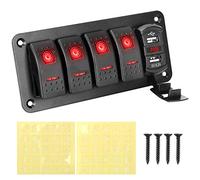 Szwaldaper Interruttore a levetta a 4 bande con doppia porta USB da 12 V e 24 V, for pannello interruttore luce auto, adesivo voltmetro digitale Pannello interruttori marini(Rot)