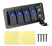 Szwaldaper Interruttore a levetta a 4 bande con doppia porta USB da 12 V e 24 V, for pannello interruttore luce auto, adesivo voltmetro digitale Pannello interruttori marini(Blue)