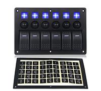 Szwaldaper Pannello interruttori a bilanciere for auto e barche, for pannello interruttori for autocarri e veicoli marini da 12 V, 6 gang, impermeabile con adesivi Pannello interruttori marini(Blue)