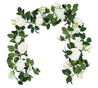 SZXMDKH Ghirlanda di rose artificiali, confezione da 2 pezzi di rose artificiali da appendere per matrimoni, feste, festival, decorazione della stanza, ufficio, giardino, interni ed esterni (bianco)
